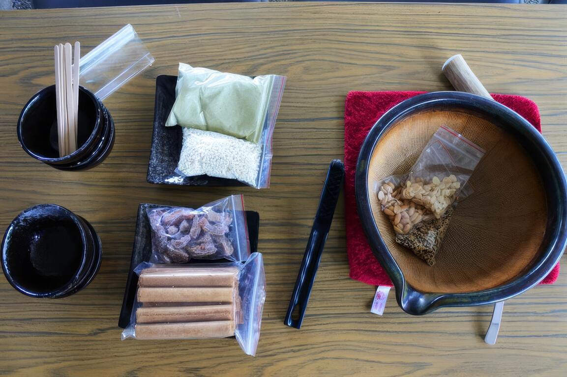 柚花養生擂茶DIY的道具與原料