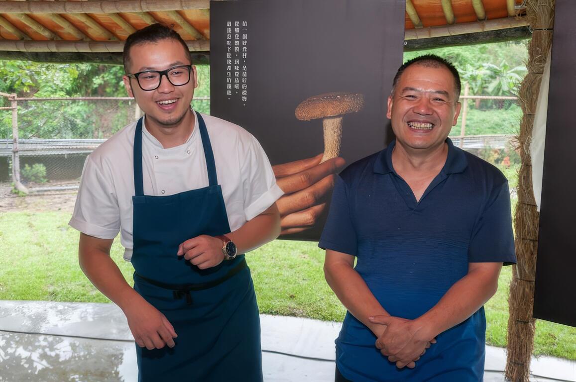 年輕主廚Hank與香菇產業前輩百菇莊老闆莊大哥，共同訴求為以美感結合「農」與「食」，創造機能食材應用的多元結合