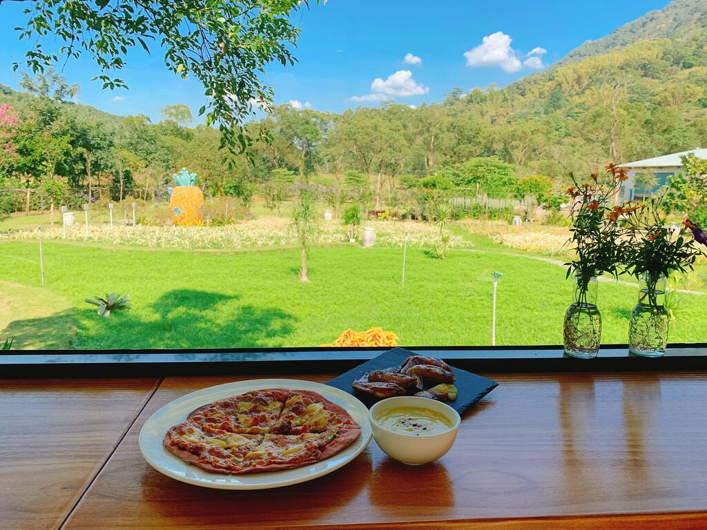 剛出爐的Pizza配上迷人的山景