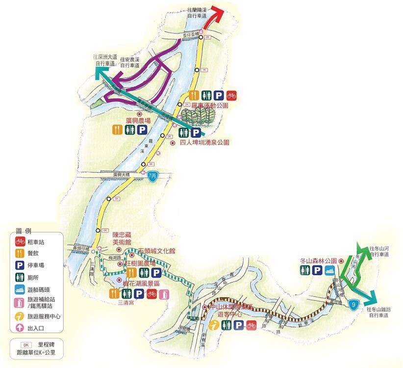 羅東溪、安農溪沿途自行車道全圖 (圖片來源:宜蘭勁好玩)