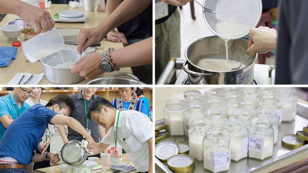 將鮮奶、鮮奶油與砂糖加熱一起攪拌