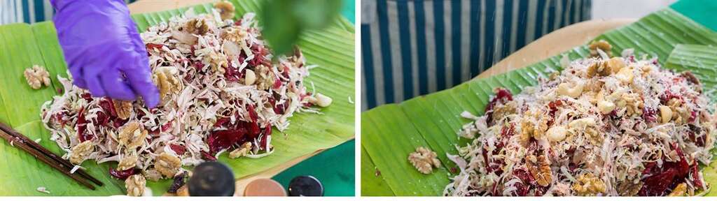 最後盛盤，刨些帕馬森起司粉，裝飾少許可食性花朵即可。