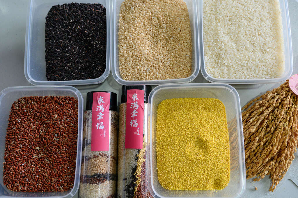 彩米樂瓶的米材料果真是五彩繽紛（台灣休閒農業協會提供）