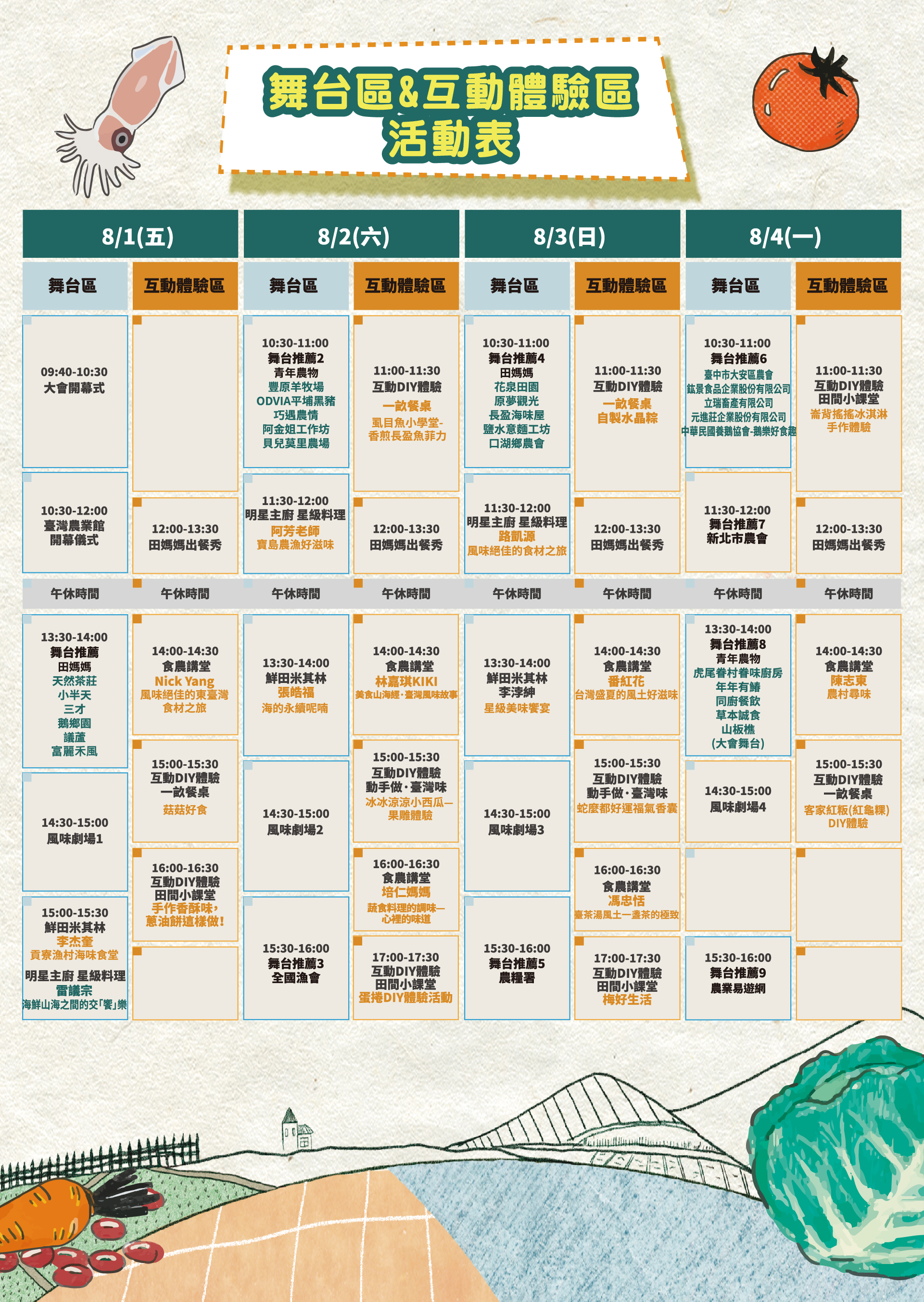 2025台灣美食展-臺灣農業館｜跟著味道去旅行_舞台區&互動體驗區活動表
