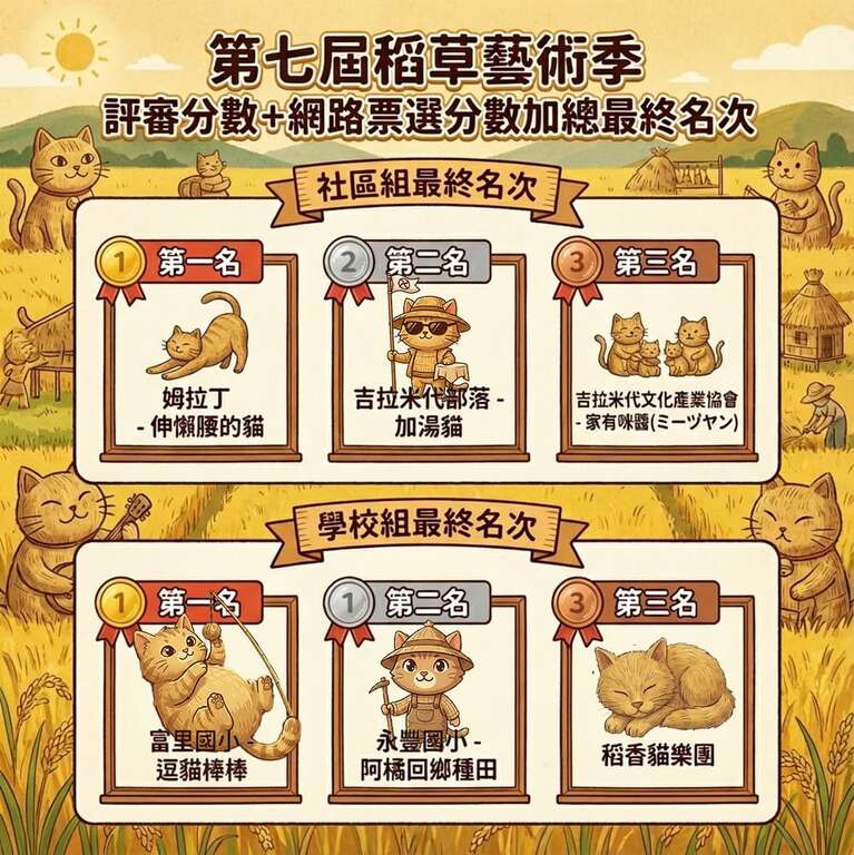 2025-2026稻草藝術季富里喵樂園_最終名次_取自花蓮縣富里鄉農會FB